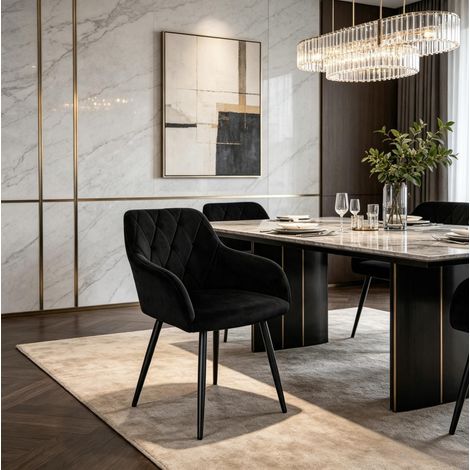 Silla de comedor de terciopelo negro con reposabrazos DESVIAE (1/5)