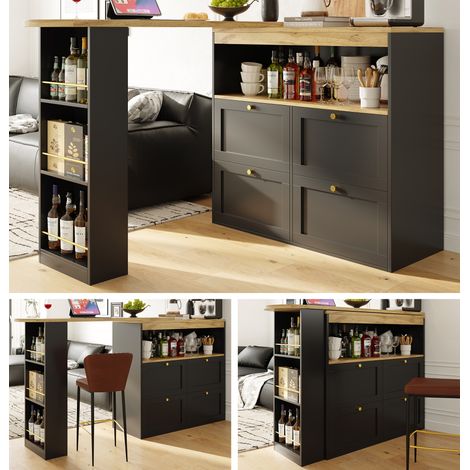 Barra da pranzo girevole a 360° (138 cm - 105x39x102 cm) con 4 cassetti e ripiani aperti, adatta per sala da pranzo/ufficio/soggiorno ecc. (1/5)
