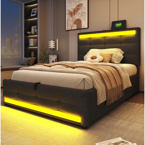 Letto singolo imbottito con LED e USB 90x200 cm OKMYHOME (1/5)