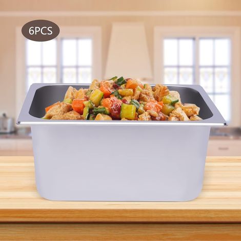 6 Stück Edelstahl Dampftischpfannen 201 Edelstahl Gastronormbehälter 15cm Tief Warmhaltebehälter Gastronorm Behälter aus Rostfreiem (33 x 26 x 15 cm) (1/5)