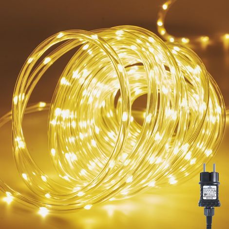 20M 400LED Guirlande lumineuse extérieure, guirlande lumineuse avec électricité, tuyau LED blanc chaud, 8 modes, étanche IP44, lumières LED 10mm sur câble en PVC, pour l'extérieur (1/5)