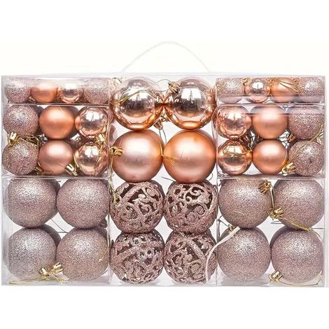 Boules de Noël avec anneaux de suspension, ensemble de 100 boules de Noël (or rose) (1/5)