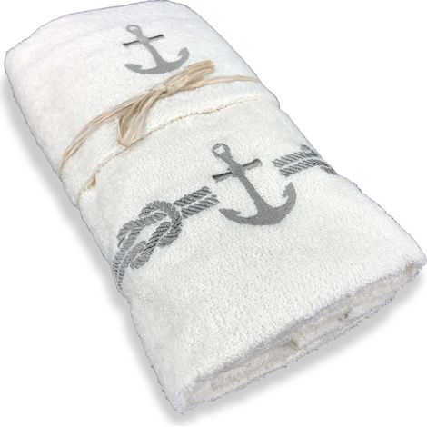 SET ASCIUGAMANI spugna MARE MARINO ANCORA BEIGE (1/2)