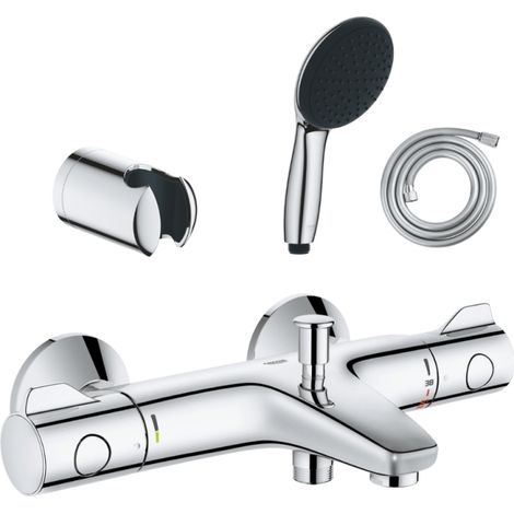 Pack mitigeur thermostatique GROHE Grotherm 800 + Douchette 2 jets GROHE Vitalio Start 110 + Flexible1750 mm et support