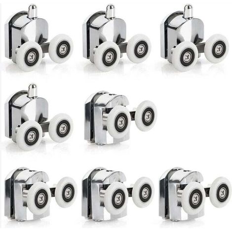 8 Sliding Shower Door Rollers, Zinc Alloy Sliding Shower Door Rollers, 23mm Diameter, Twin Replacement Wheels for Bathroom (1/4)