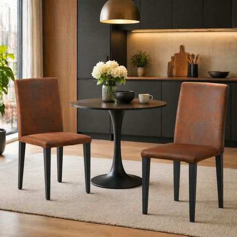 Set di 2 sedie da pranzo in tessuto marrone e metallo nero DESVIAE (1/5)