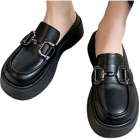 Chaussures De Travail En Cuir Pu - Boucle Métal Et Bout Rond - Semelle Compensée Antidérapante - Pour Printemps Été - Taille 38 (1/5)