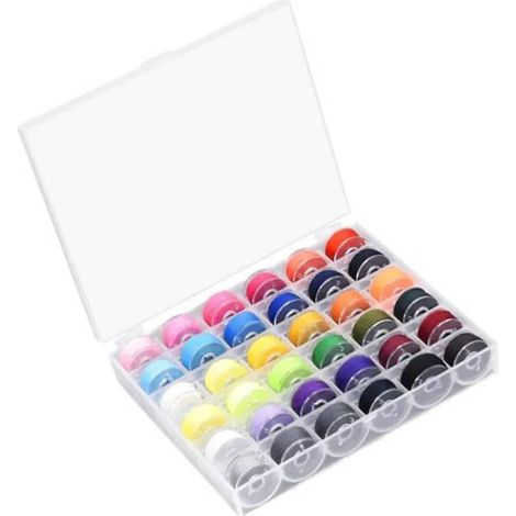 Ensemble de 36 bobines de fil pré-enroulées en polyester transparent pour machines à coudre domestiques (1/5)
