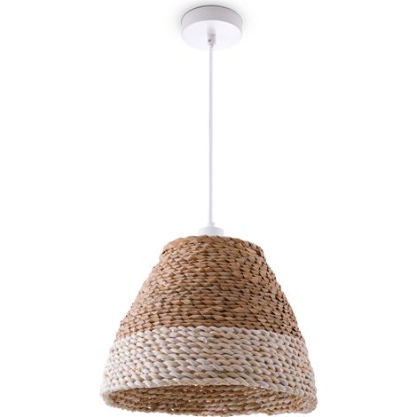 Paco Home Pendelleuchte Esstischlampe Esszimmer Korb Optik 1,5m Textilkabel Rustikal Boho Pendelleuchte - Weiß, Beige (Ø25 cm)