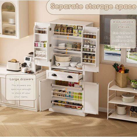 Armadio contenitore 182 cm, 4 ante, 1 cassetto, MDF bianco, 80 x 40 x 182 cm (1/5)