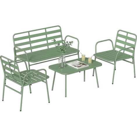 Set Giardino 4 Pezzi, Divano Esterno Metallo con Doghe, Verde