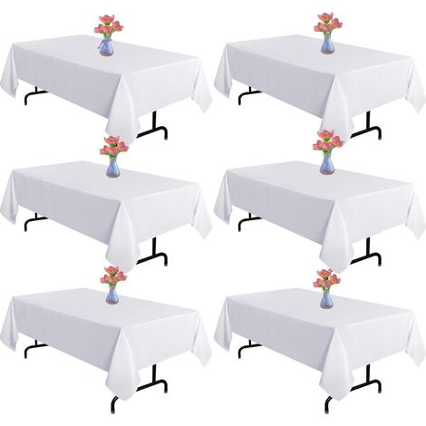 Lot de 6 nappes rectangulaires blanches 153x260 cm Polyester, Facile d'entretien & Imperméable