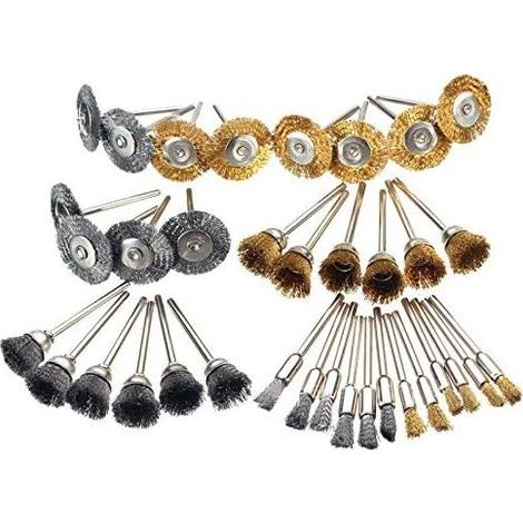 36Pcs Brosse metallique, Brosses de Polissage en Laiton en Acier Brosses de Fil Métallique Polissage Nettoyage Kit Outils Rotatifs en Laiton- (1/4)