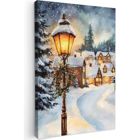 CUADRO EN LIENZO Pueblo navideño - Casas - Nieve - Navidad Lienzo Para Dormitorios 60x90 cm
