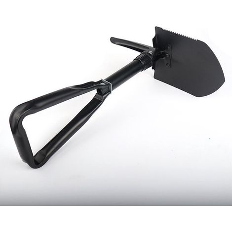 Pala de nieve plegable de 61 cm, herramienta multifuncional de acero al carbono para senderismo/acampada, color negro. (1/5)