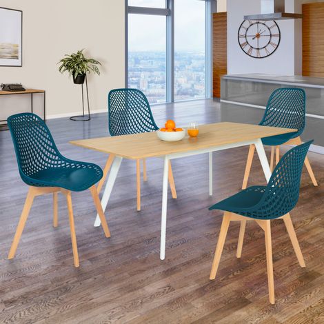 Lote de 4 sillas de comedor MANDY azul pato (1/5)