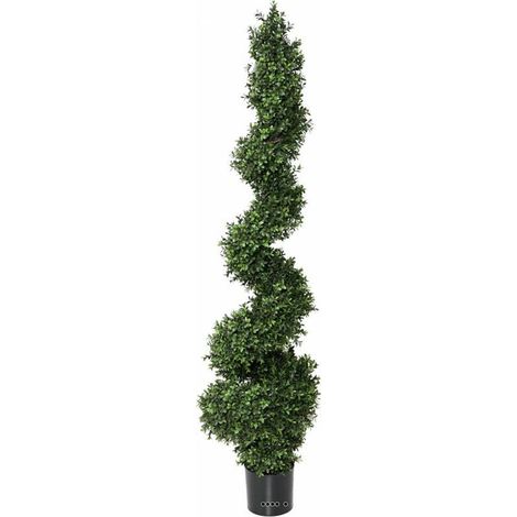 Buis artificiel en pot sur tronc en spirale fine H 130 cm - dimhaut: H 130 cm