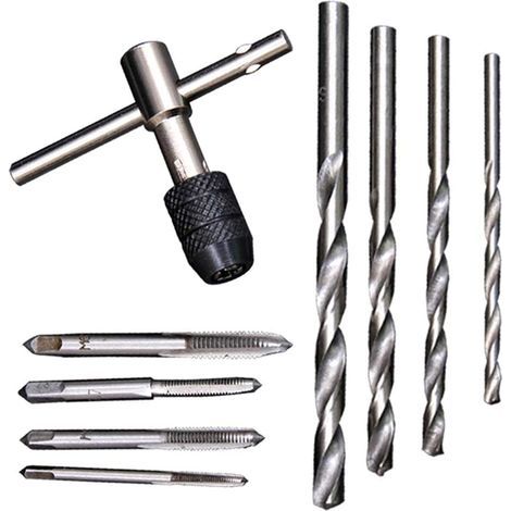 9 pcs/lot Vis robinet et clé en T et forets hélicoïdaux Filetage taraudage kit d'outil à main (1/5)