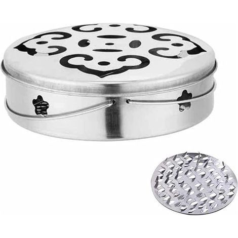 Support de Bobine de Moustique en Acier Inoxydable, Support Bobine de Moustique Porte-encens avec couvercle et poignée, Conteneur rétro Support en métal pour Spirales d'insectes de Bobine de Mou (1/4)