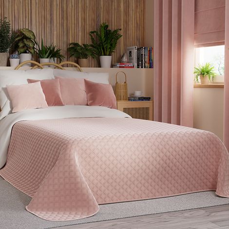 Colcha VELVI 220x240cm - rosa empolvado con estampado geométrico