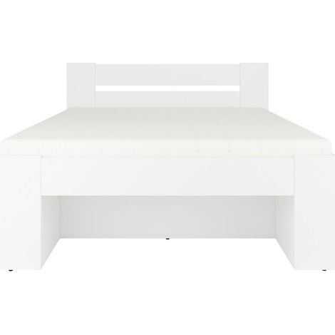Lit simple 1 place 140 x 200 cm pour enfant avec des étagères de rangement et 3 Tiroirs colrois Blanc - Longueur 204,5 x Largeur 145,5 x Hauteur 47,5-85,5 cm (1/4)
