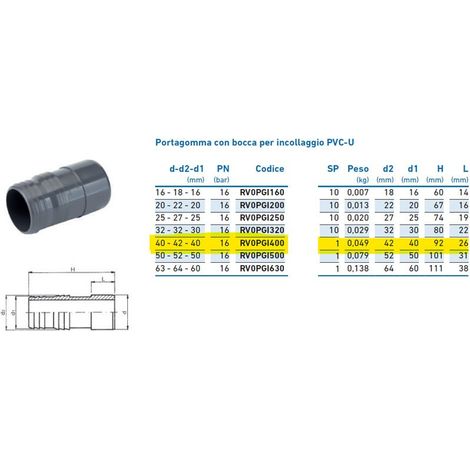 Portagomma con bocca per incollaggio PVC-U 40x42x40 INPFPO140000 - -  IRRITEC - -