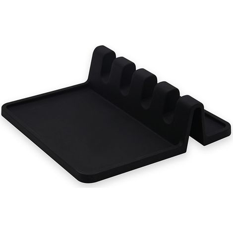 Repose-Cuillère et Ustensiles en Silicone Noir,Support de Cuillère pour Cuisine,Porte-Spatule pour Casserole,Lot d'Accessoires de Cuisson (1/5)