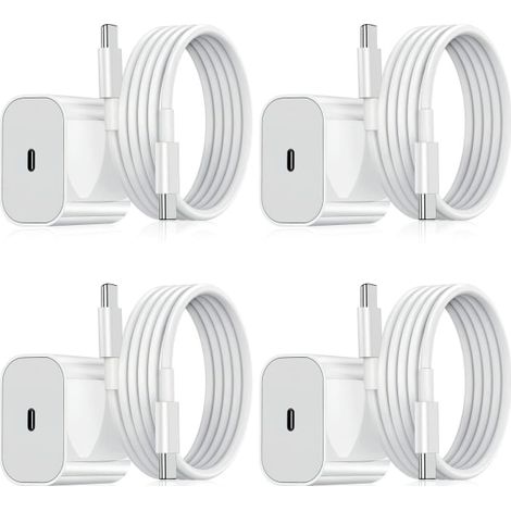 Lot de 4 chargeurs compatibles Samsung - Chargeur rapide 20 W USB-C - Adaptateur + câble 2 m Blanc Taille unique (1/3)