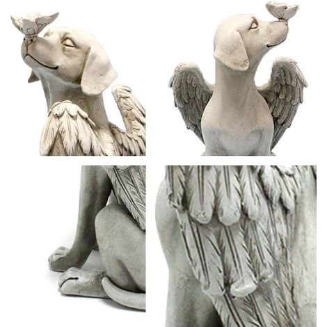 Statue de jardin en résine, sculpture de papillon et d'ange en forme de chien, statue commémorative pour animal de compagnie, décoration extérieure de jardin. (1/3)
