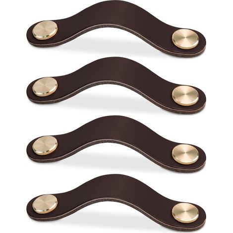 4pcs Poignée Meuble Cuir, Bouton Porte Placard Poignee Cuir Bouton de Tiroir, Poignee de Meuble Vintage pour Armoires, Commode, Cuisine, Salle de Bain (Brun Foncé, 128mm) (1/5)
