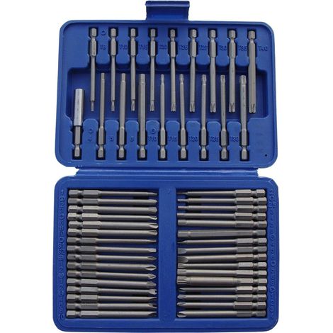 Extra langes Sicherheitsbit-Set, 50-teilig, Vierkant- und Flachbits, Sechskantnutbits, Drehmomentkupplungsbits, Schraubendreherbits in verschiedenen Größen