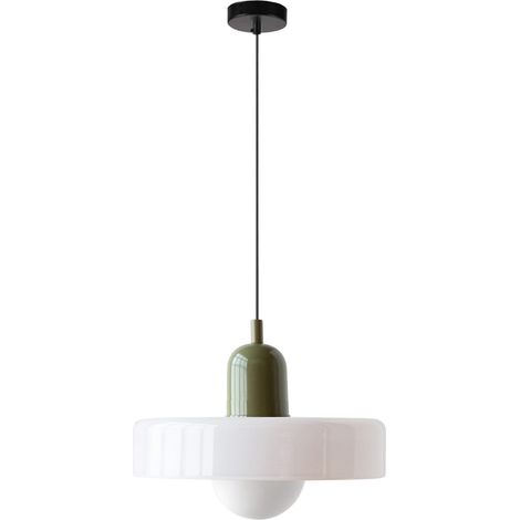 Suspension vintage en verre blanc et vert, 1 pièce, douille E27, lampe suspendue pour cuisine, salle à manger et éclairage intérieur (1/5)