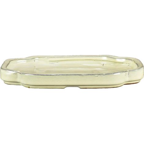 Sottovaso per bonsai ovale (forma mokko) in gres smaltato bianco 28x21x2 cm - GA8S