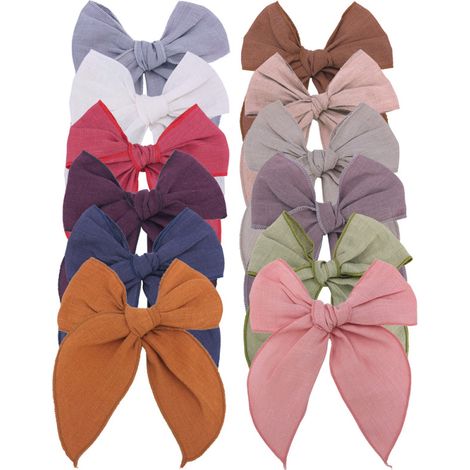Conjunto de 12 colores, con borde bordado, pasador con lazo grande, accesorios para el cabello de bebés y niñas pequeñas, de algodón y lino. Lino, 12 colores. (1/4)