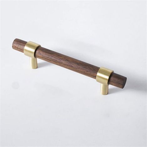 Poignée T - Bois De Noyer Et Laiton - Pour Portes Et Tiroirs De Cuisine - Entraxe 96 Mm - 1 Pièce (1/4)