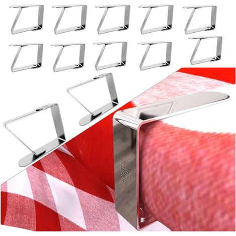 Lot de 12 pinces à nappe extra épaisses en acier inoxydable - Pinces de fixation pour nappes - Pinces coupe-vent pour tables de pique-nique - Pinces à nappe flexibles et amovibles - Pinces à nappe d'e (1/5)