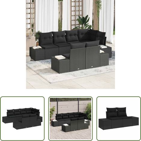 Poly-Rattan -  Gartensofa-set mit Speicher 7 pcs Schwarz Poly-Rattan (1/5)