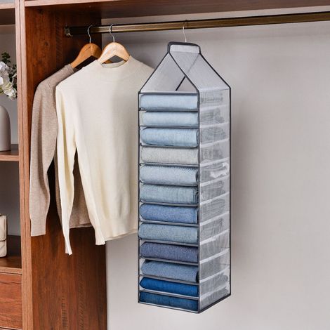 Organisateur de placard suspendu à 12 compartiments, pliable, étagère pour vêtements et accessoires, gris (1/5)