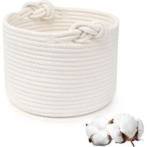 Panier à linge en coton tissé avec anses en corde de coton, empilable et polyvalent pour vêtements, jouets, serviettes – idéal pour salon, chambre à coucher (blanc)