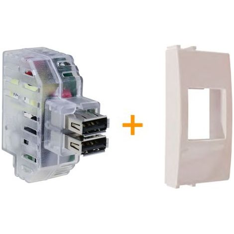 Fanton caricatore doppia presa USB AA 5V 2,4A Compatibile ABB Chiara Bianco