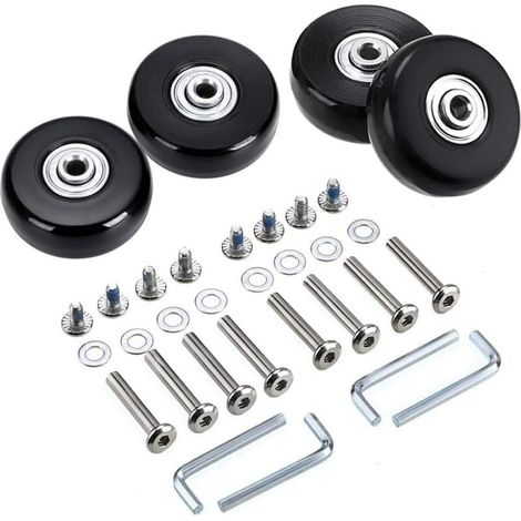 Stück Ersatzrollen für Koffer, Trolleys und Gepäckwagen (45 x 18 mm), inklusive Kugellagern und Gummi-Metall-Rädern, schwarz