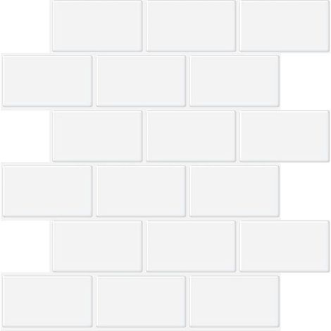 Crédence adhésive pour cuisine et salle de bain, carrelage adhésif imitation carrelage blanc, carrelage mural adhésif imperméable en PVC 3D Metro, 4 pièces (blanc, 5 feuilles) (1/5)