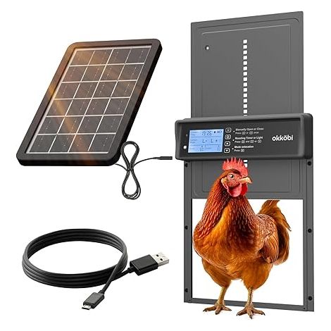 Automatic Solar Chicken Coop Door - LCD Display Anti-Pinch for Safety, Resistant from -15 to 60 °C, Compatible with Ducks and Geese - Grey (1/5)