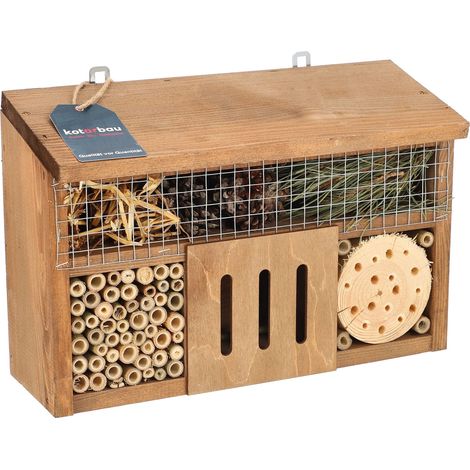 KOTARBAU® Hôtel à Insectes - 110x370x250mm - Brun Clair - Maison Insectes Extérieure - Pour Abeilles Sauvages Et Coccinelles - Décoration Jardin - Maison pour Coccinelle - Résistant Aux Intempéries (1/5)