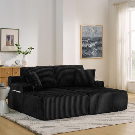 Divano convertibile 2 posti 186x154x78 cm in tessuto nero, modulare per soggiorno FloraGrace (1/5)