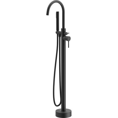 Grifo de bañera independiente, mezclador de agua fría y caliente, diseño de montaje en suelo, negro. (1/2)