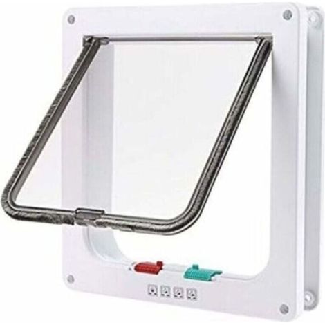 Grande chatière blanche à verrouillage de porte à 4 voies pour chat ou chien facile à installer (23 cm x 25 cm x 5,5 cm) (1/4)