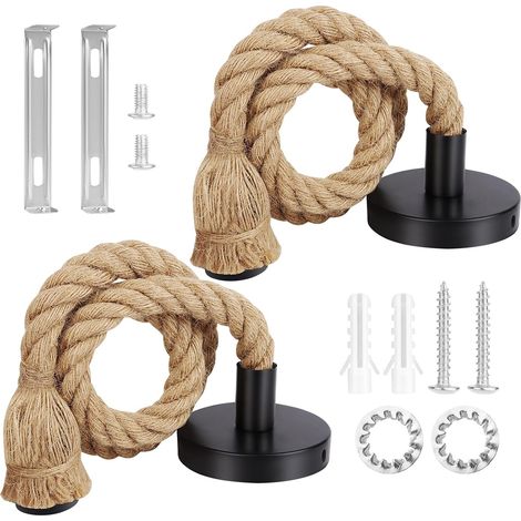 2 x Industrial Pendant Light E27 Socket Pendant Light Chandelier Rope Cable Lamp Holder Hemp Lamp Socket E27 Vintage Hanging with Cable 100 cm for Kitchen Cafe Bar (1/5)