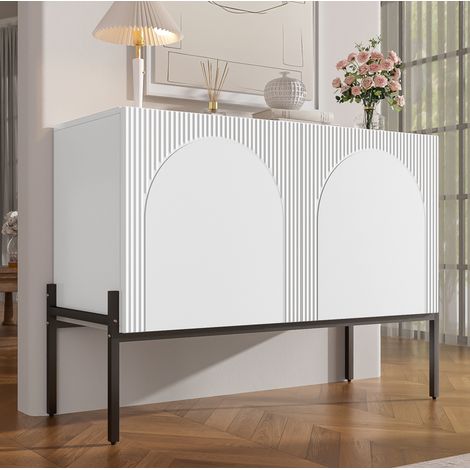 Aparador (100x40x75 cm), diseño de arcos, con puertas dobles, tablero de partículas, blanco (1/5)