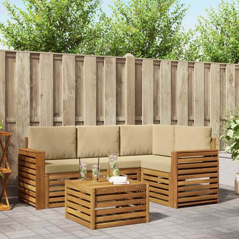 Outdoor-Sofagarnitur 5 pcs Natur und Beige Massivholz Akazie